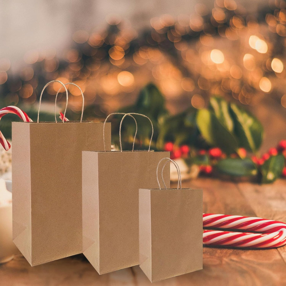 90-Pack Brown Kraft Paper Bags with Handles Bulk, Assorted Sizes Gift