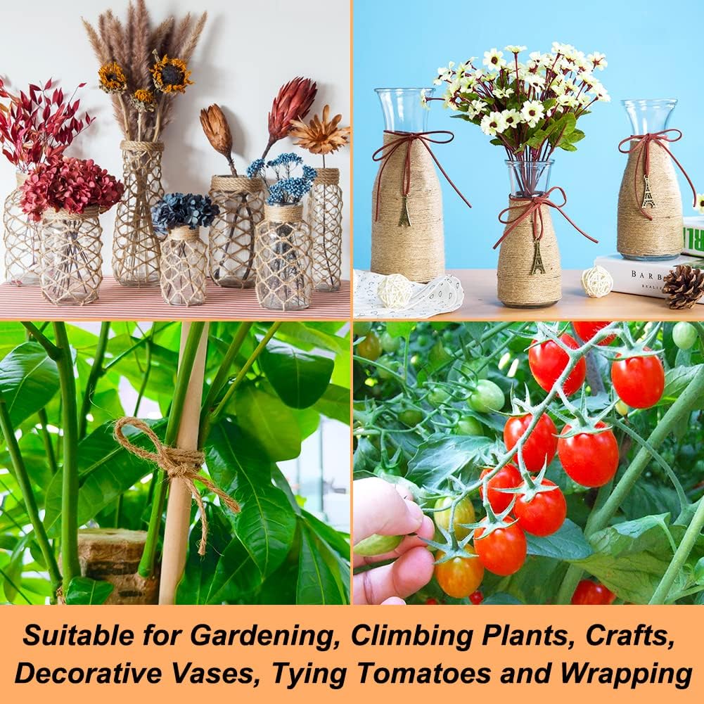 Jute Twine, 328 Feet 3mm Strong Natural Garden Twine for Climbing Plants, Tomatoes, Crafts, Gift Wrapping and