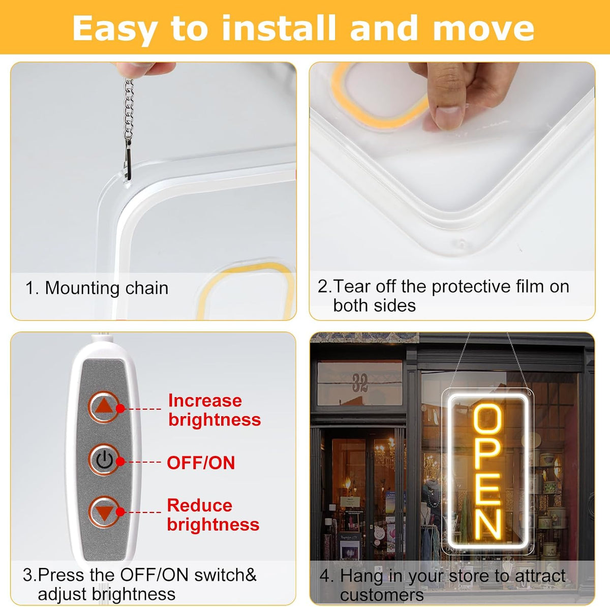 16"x 9" Super Bright Open Sign, Adjustable Brightness Neon Open Signs for Business Window, Powered by USB with
