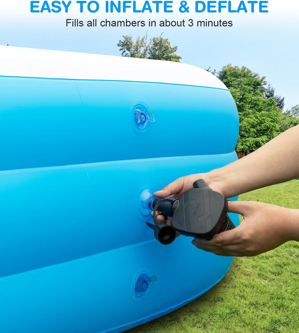 Large Inflatable Swimming Pool - GISAEV 145" x 74" x 22" Oversized Family Blow Up Pool for Adults & Kids, Sturdy