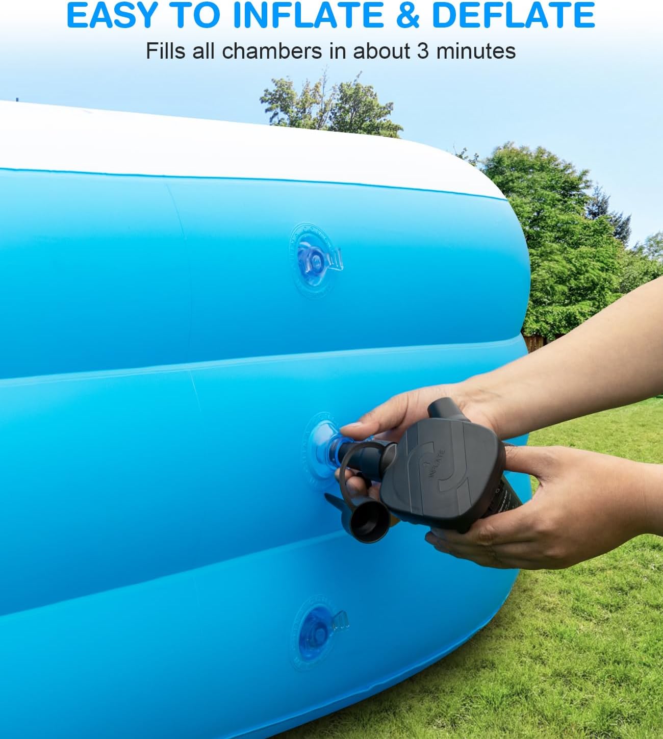 Large Inflatable Swimming Pool - GISAEV 145" x 74" x 22" Oversized Family Blow Up Pool for Adults & Kids, Sturdy