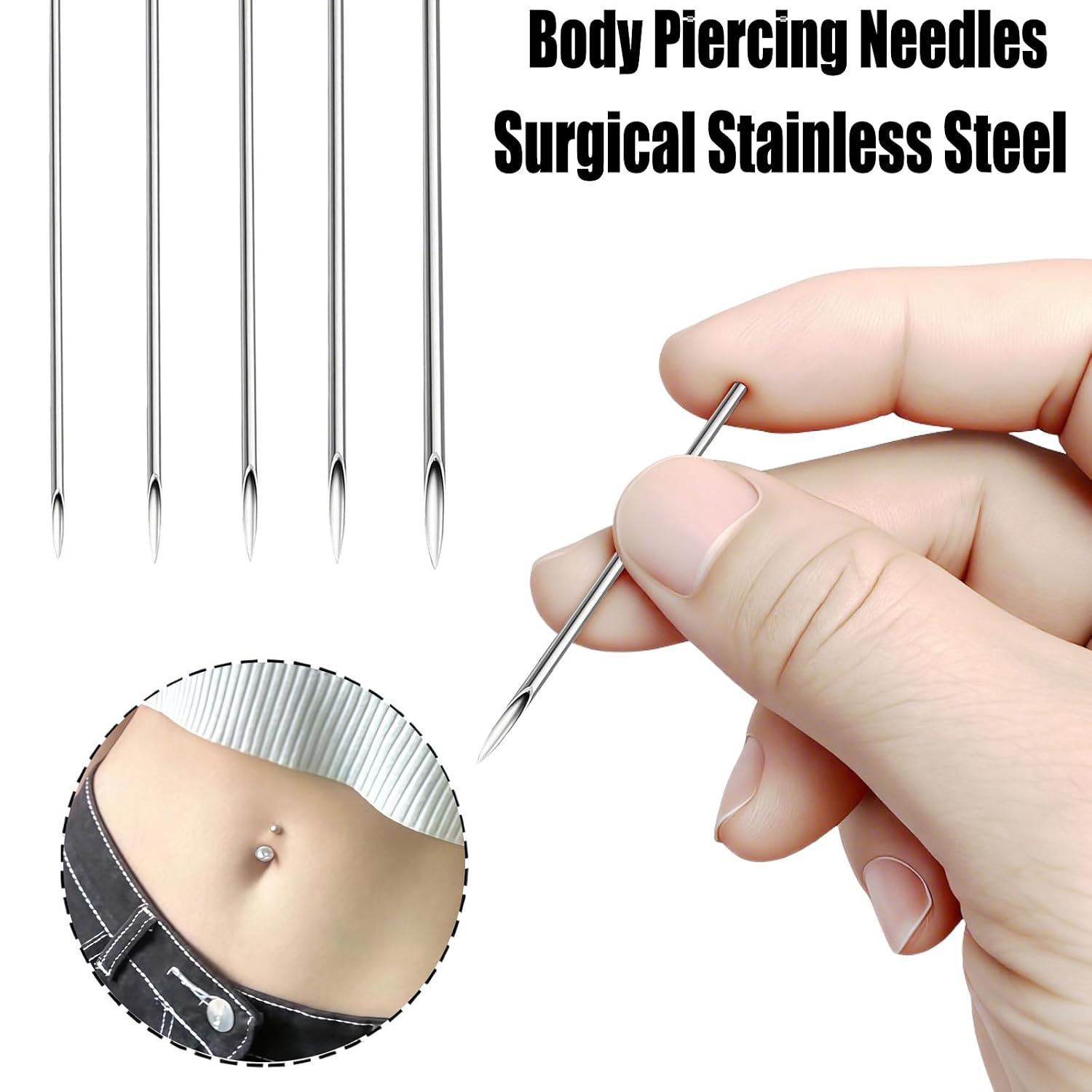 Body Piercing Needles Kits, Disposable Stainless Steel Needles with Forceps Clamp, Suitable for Ear Nose Septum Ear