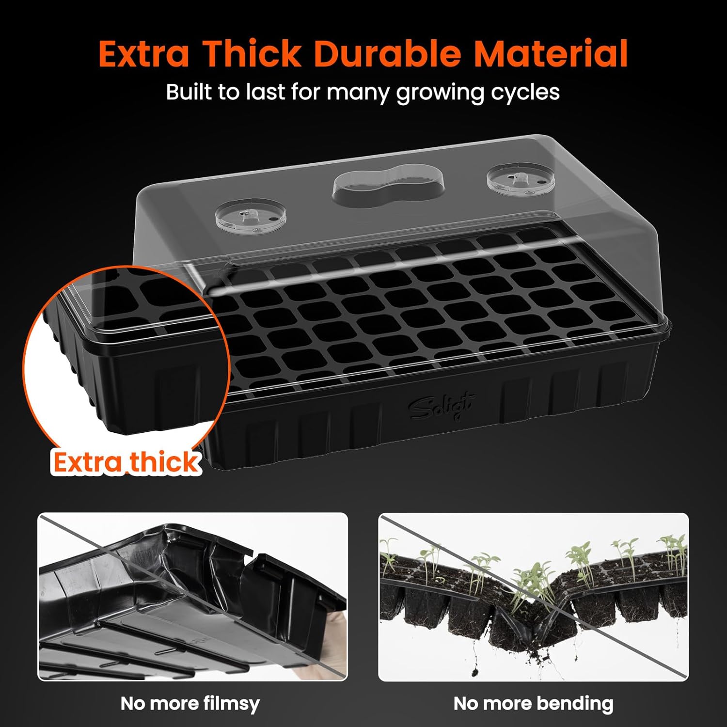 3 Set 60-Cell Seed Starter Kit with Domes, Cell Trays and Heat Mats | Cloning, Propagation and Germination Station