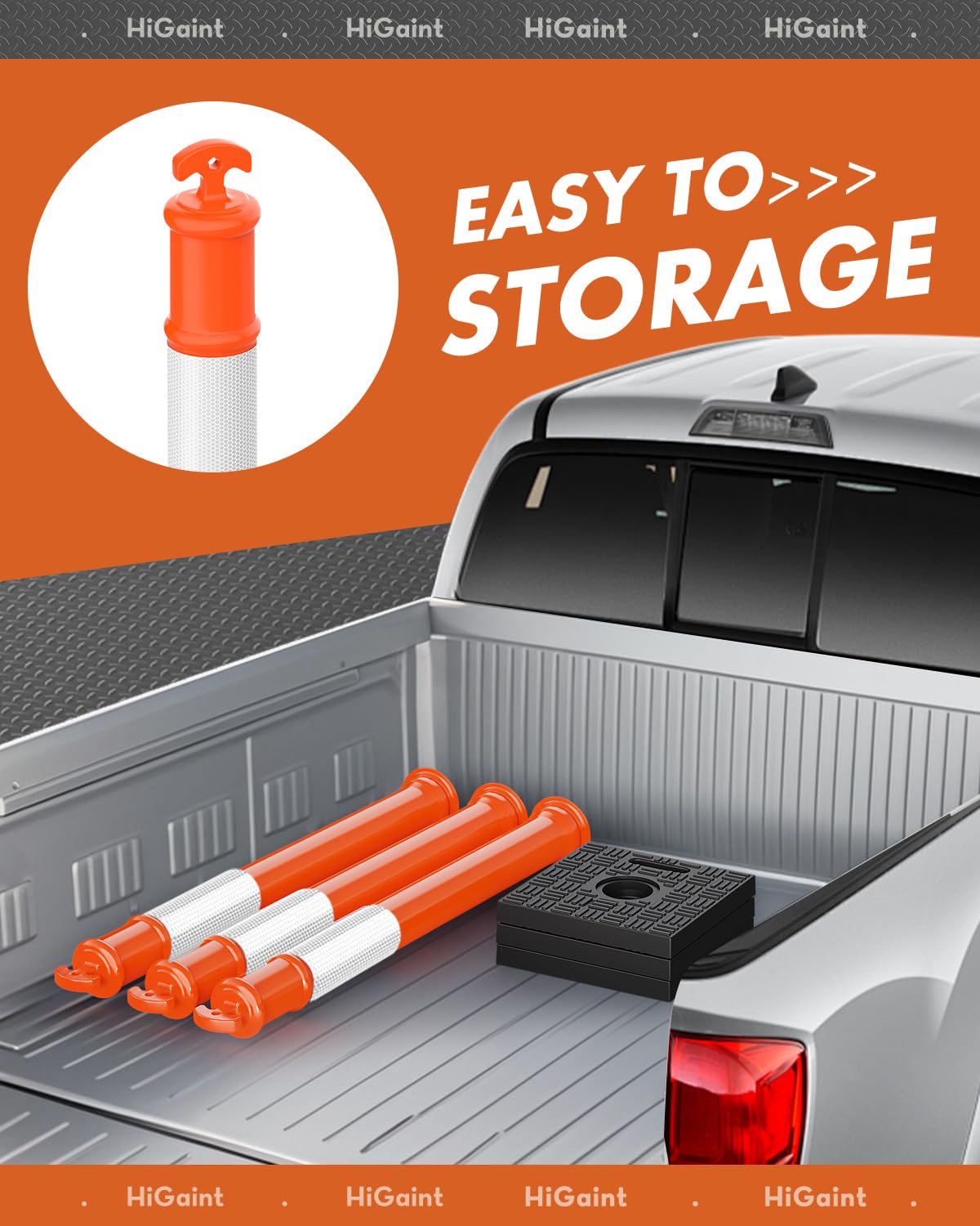 3 Pack 45" Traffic Delineator Posts, Parking Cones, Orange | Detachable Base for Storage; Reflective Strips Aid