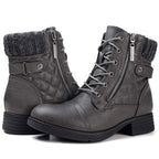 Women's Combat Boots Non-Slip Soft Sole Winter Ankle Booties Grey 8