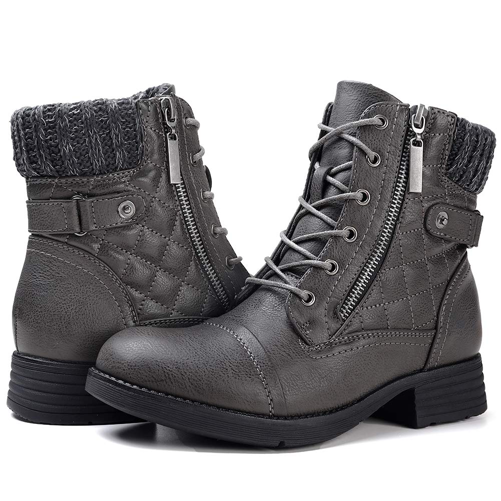 Women's Combat Boots Non-Slip Soft Sole Winter Ankle Booties Grey 8
