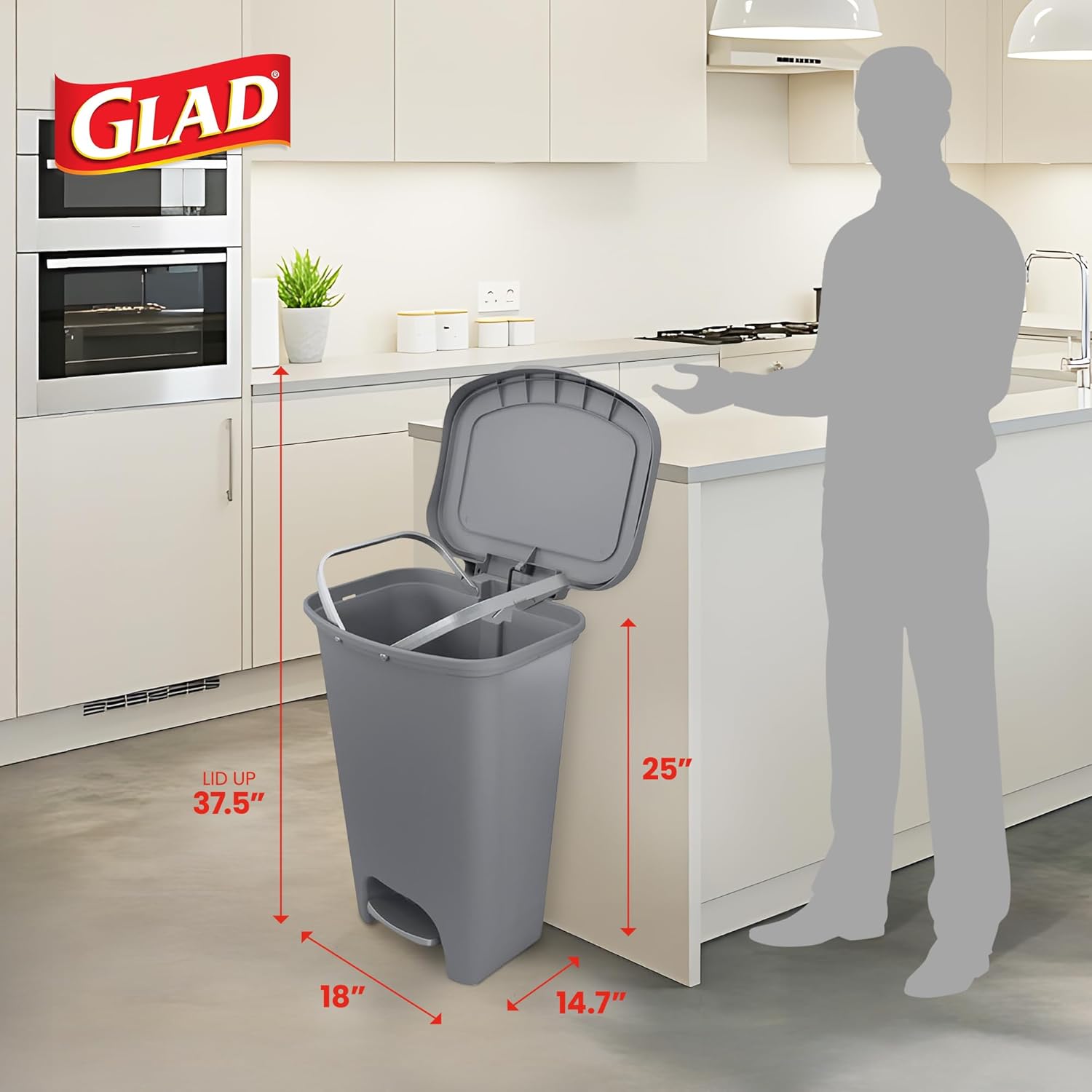 13 Gallon Trash Can with Clorox Odor Protection | Plastic Kitchen Waste Bin | Hands Free with Step On Foot Pedal and
