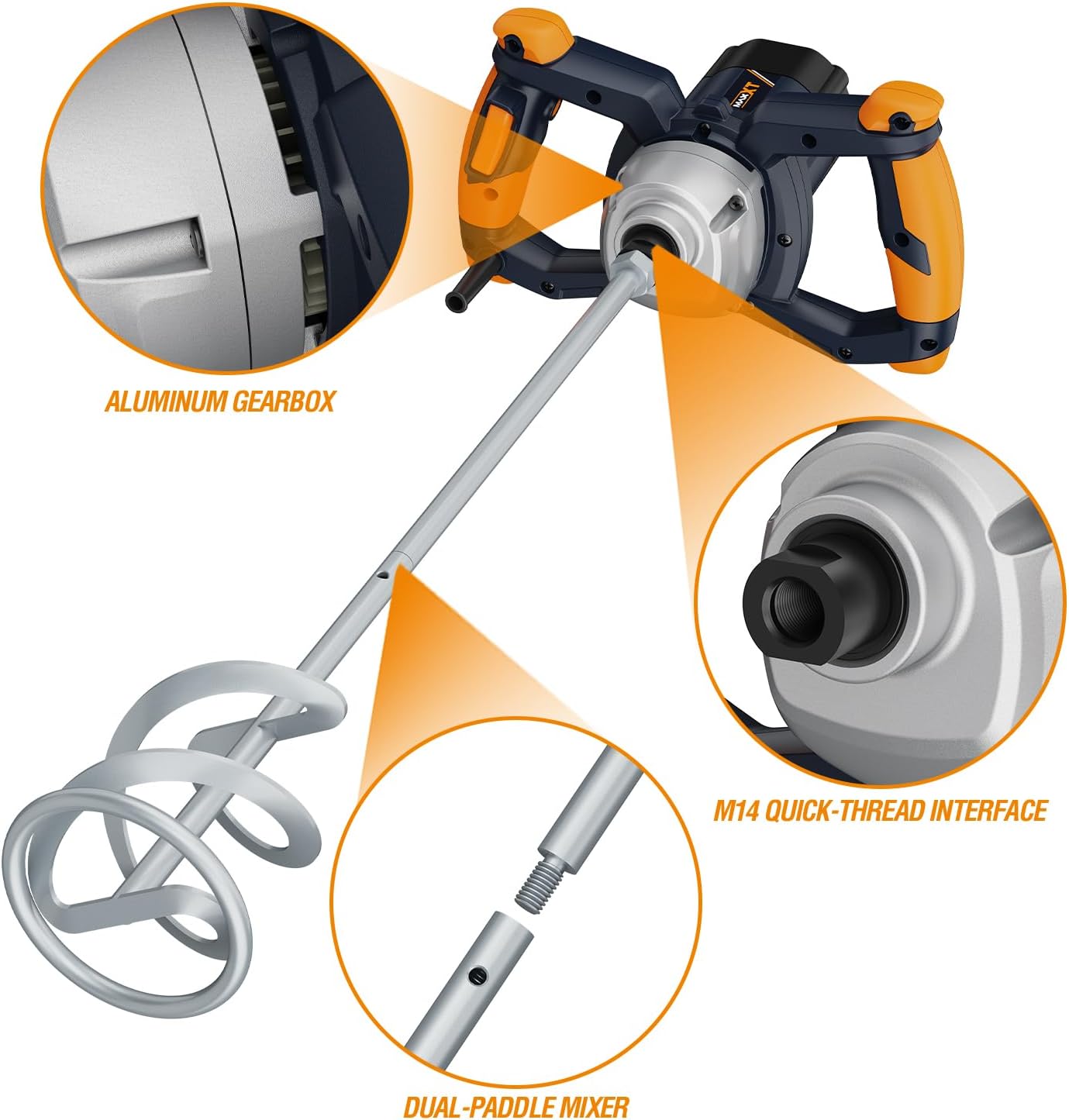 1200W Handheld Mortar Mixer with 120mm Stirring Paddle | Power mixer with 120mm paddle for mortar, concrete, plaster