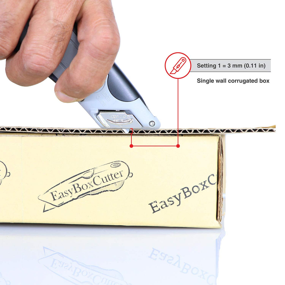Modern Box Cutter, auto Retract, Blade Vanishing Technology, Extra Tape Cutter at Back, Dual Side Edge Guide, 3 Blade
