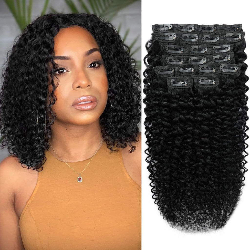 Kinky Curly Clip In Hair Extensions Real Human Hair 12 Inch 110g 8pcs Kinky Curly Clip Ins Full Head for Black Women