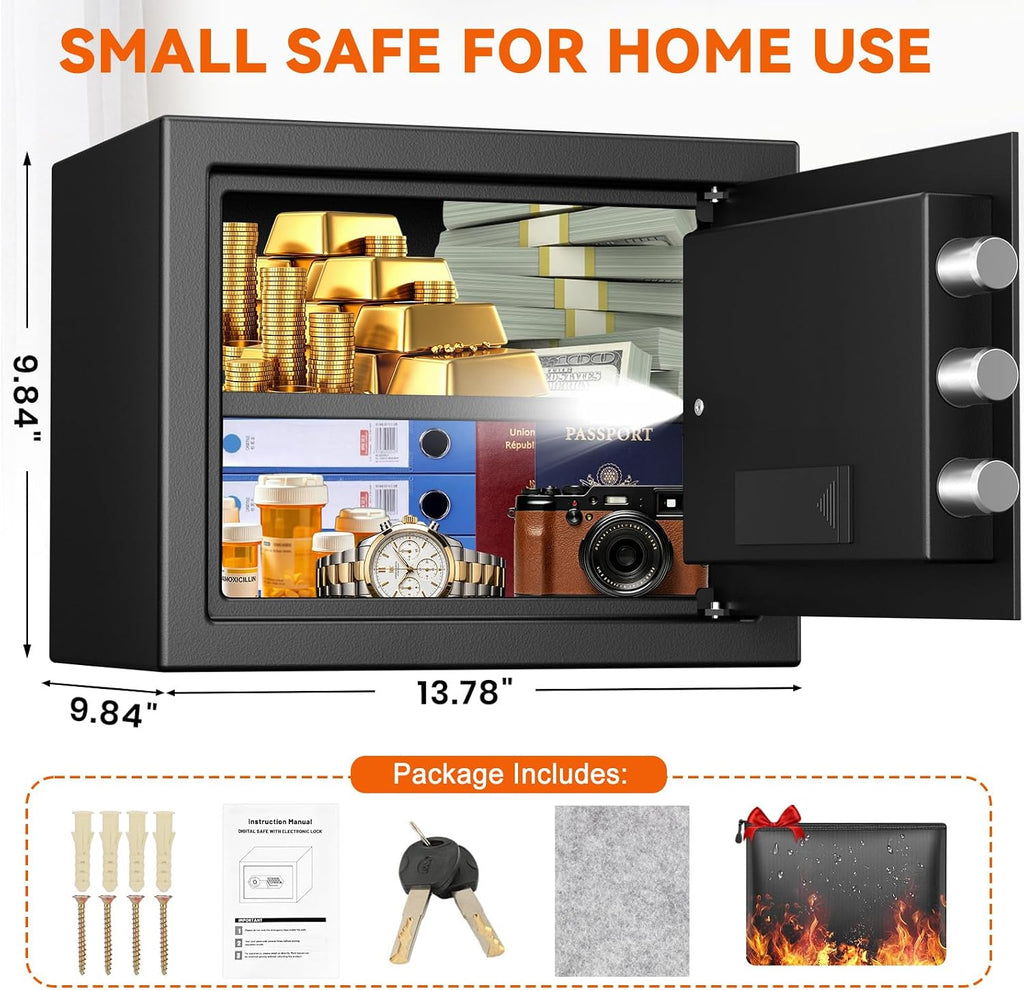 1.2 Cub Small Safe for Home Use, Digital Security Safe Box with Electronic Keypad Key, Fireproof Bag and Removable