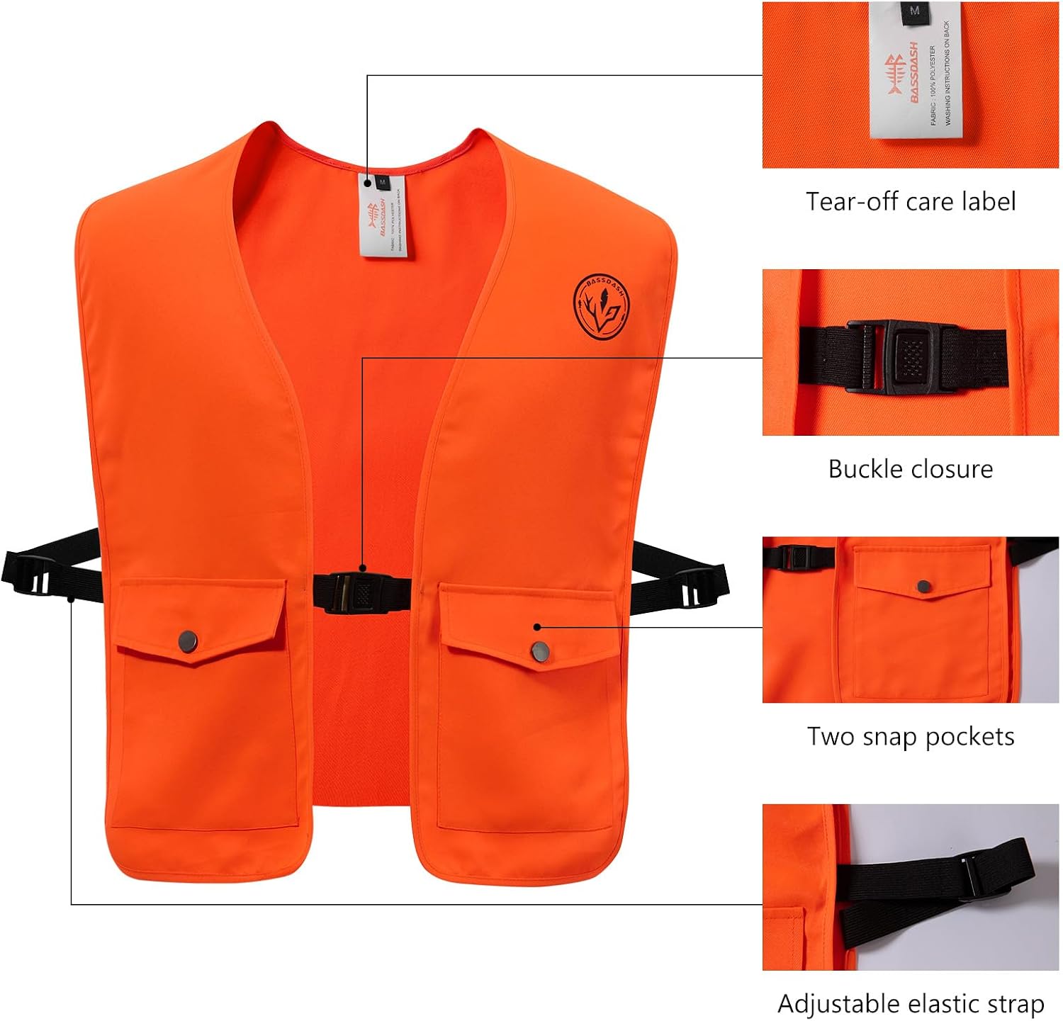 Blaze Orange Hunting Safety Vest & Baseball Hat Unisex Highly Visible Water Resistant Quick Dry for Fishing Hiking