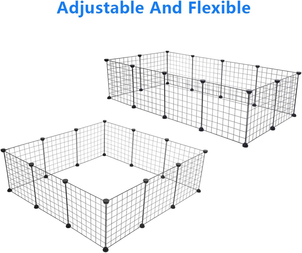 12 x Metal Panels (14 x 14)，Pet Playpen Exercise Cage, DIY Metal Wire Fence, Indoor Small Animal Enclosure, Black