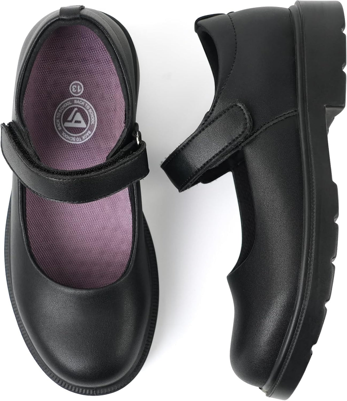 Girls Mary Jane School Dress Shoes Hook Loop Strap Non-Marking Sole for Everyday and Parties