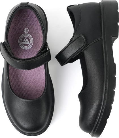 Girls Mary Jane School Dress Shoes Hook Loop Strap Non-Marking Sole for Everyday and Parties