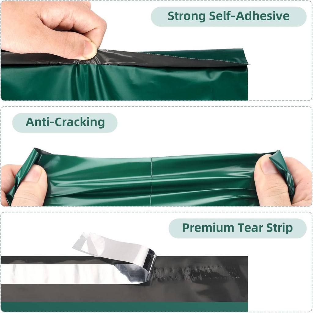 100 Pack Green Poly Mailers Variety Pack, 6x9&10x13&12x15.5&14.5x19