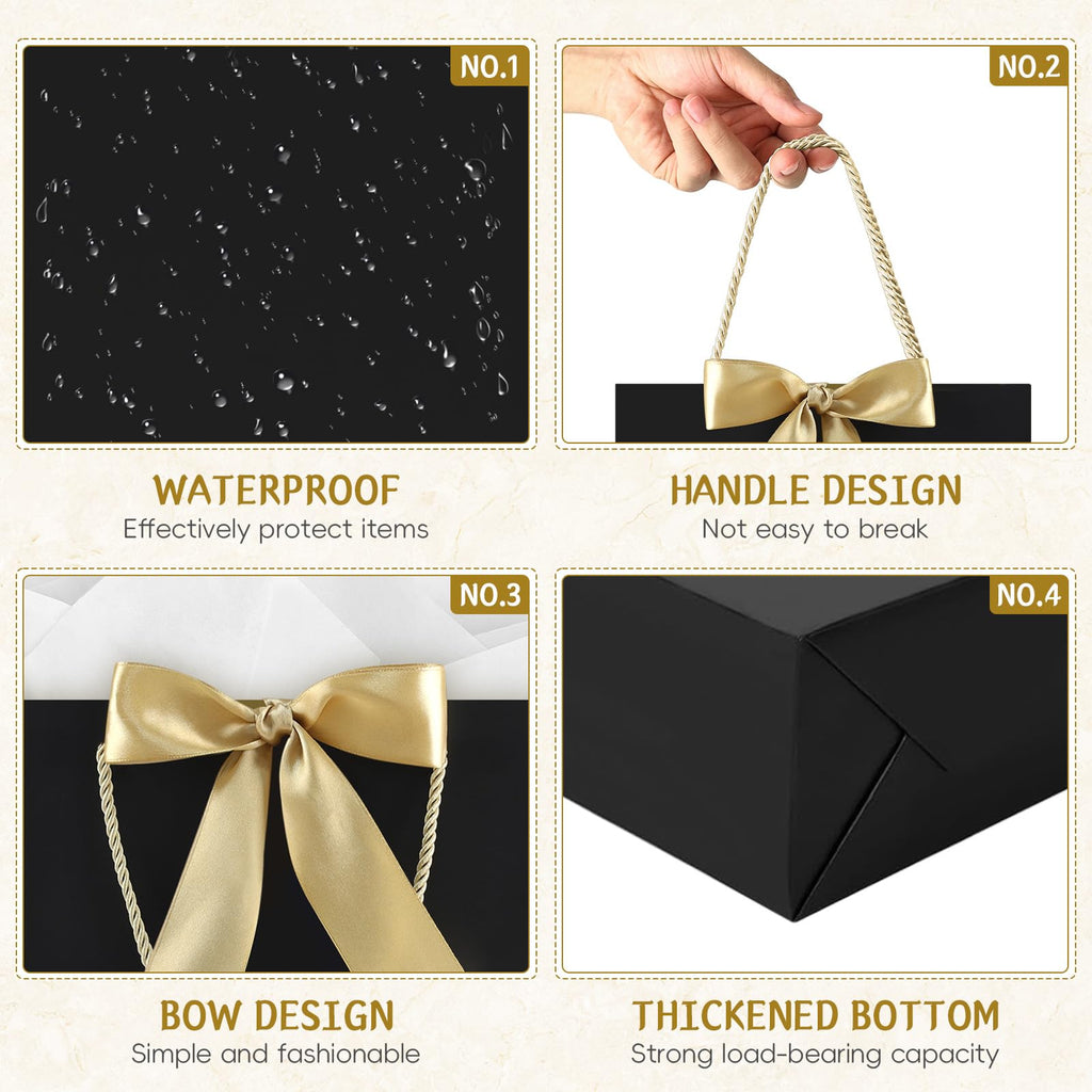 Medium Black Birthday Gift Bags with Tissue Paper & Handles 2-Pack