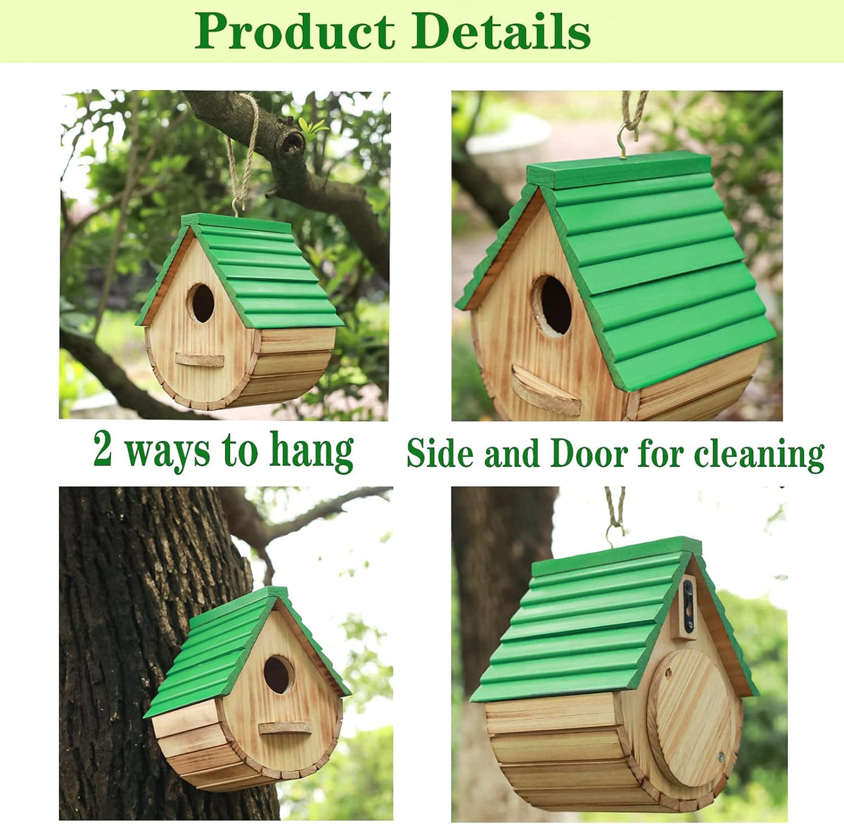 Bird House,Outdoor Birdhouse, Wooden Bird Houses for Outside Clearance Bluebird Finch Cardinals Hanging Birdhouse