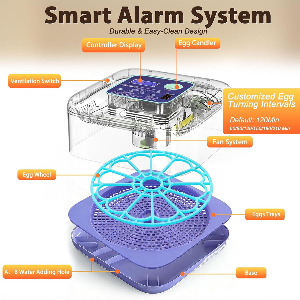 Incubators for Hatching Eggs with Digital Display, Chicken Incubator with Temp & Humidity Control, Auto Egg Turner