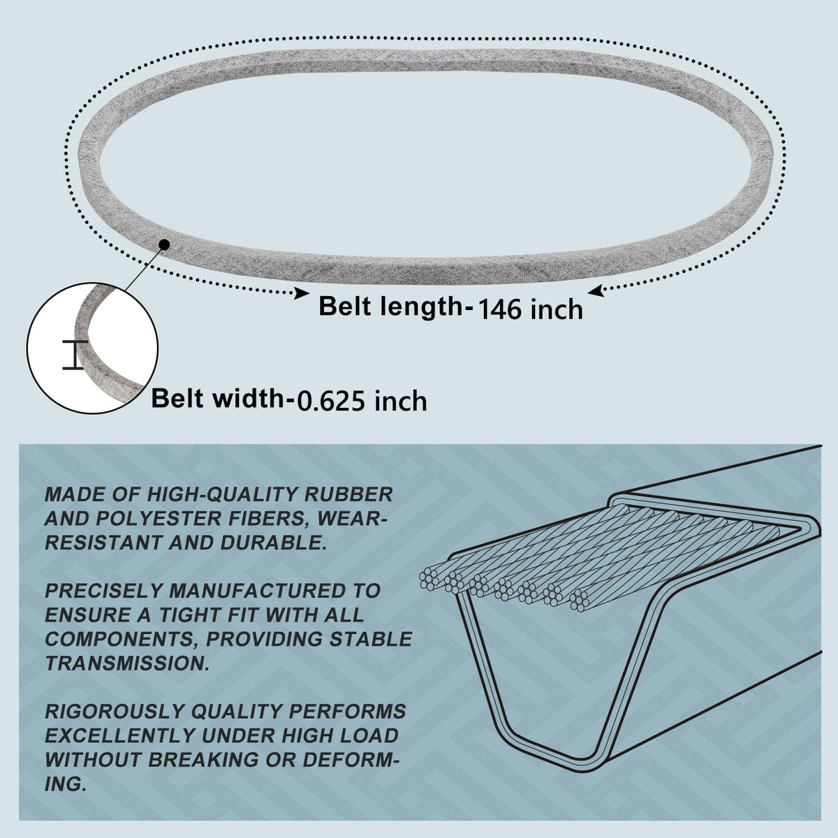 Holdly 1-633127 Deck Belt 5/8 x 146, Mower Belt for Exmark