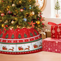 Christmas Tree Collar 25.6", Red Velvet Folable Christmas Trees Ring Skirt, Santa Claus Reindeer Snowflaks Base Stand