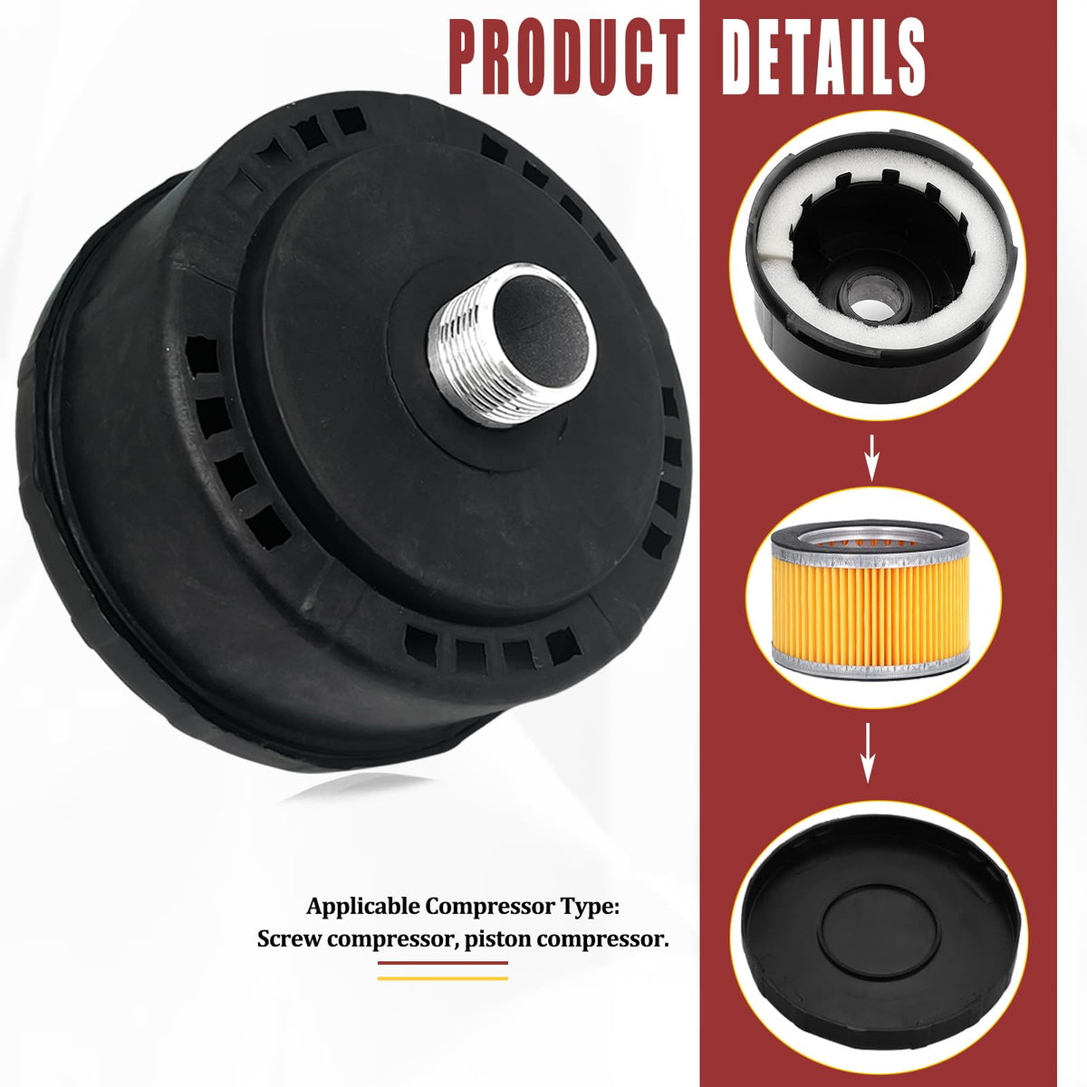 1pcs 25mm/1Inch Air Compressor Noise Reducer Silencer Filter,Plastic Shell Round Muffler Filter