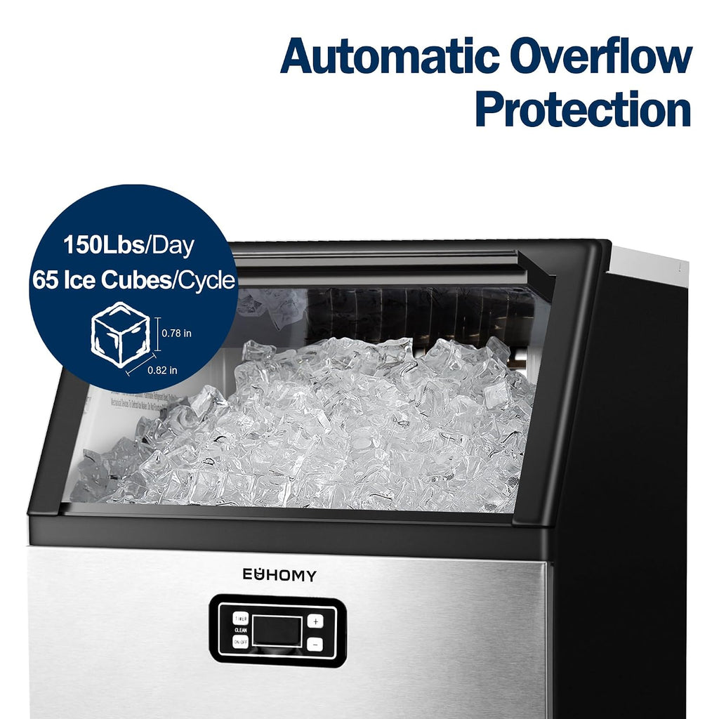 Commercial Ice Maker Machine, 150lbs/24H Stainless Steel Under Counter ice Machine with 33lbs Ice Storage Capacity