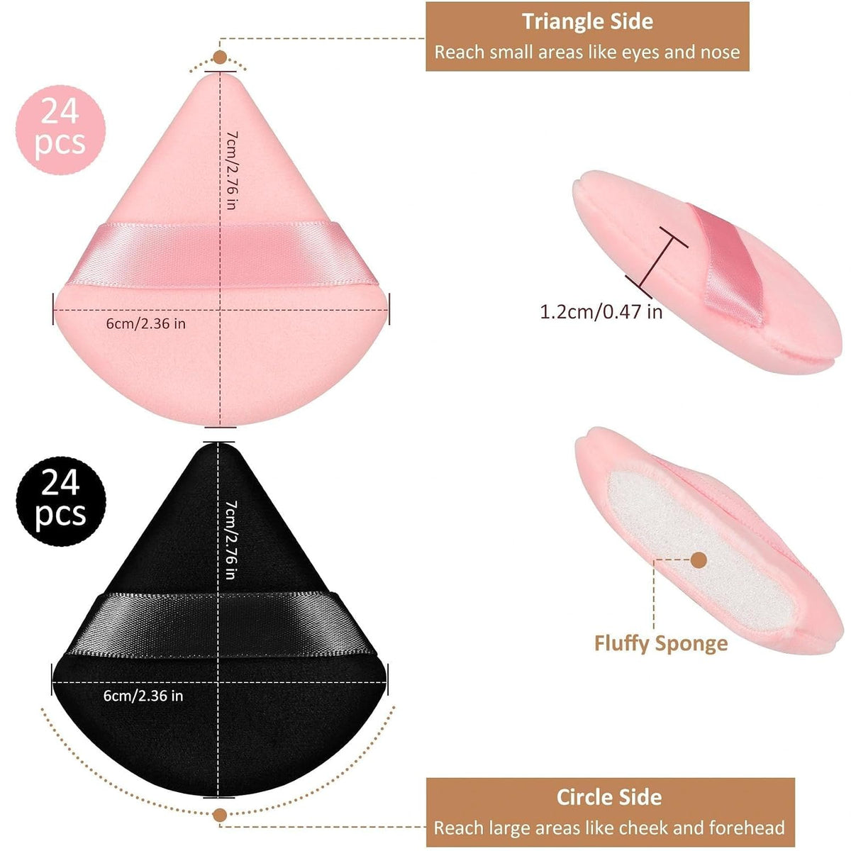 Triangle Powder Puff,Thick Makeup Sponge Powder Puff (48 PinkBlack)