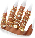 Gold Stackable Rings Set for Women, Gold Plated Chunky Crystal Finger Midi Stacking Rings, Dainty Statement Thumb