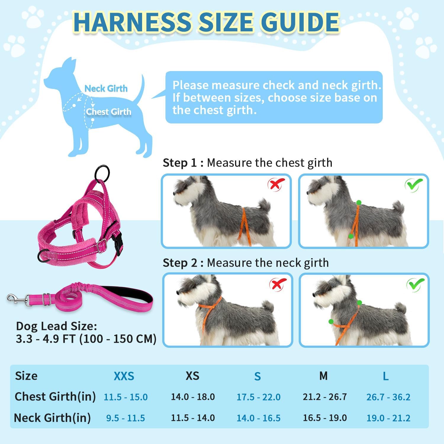 No Pull Small Dog Harness and Leash Set, Puppy Soft Vest Harness Neck & Chest Adjustable, Reflective Lightweight