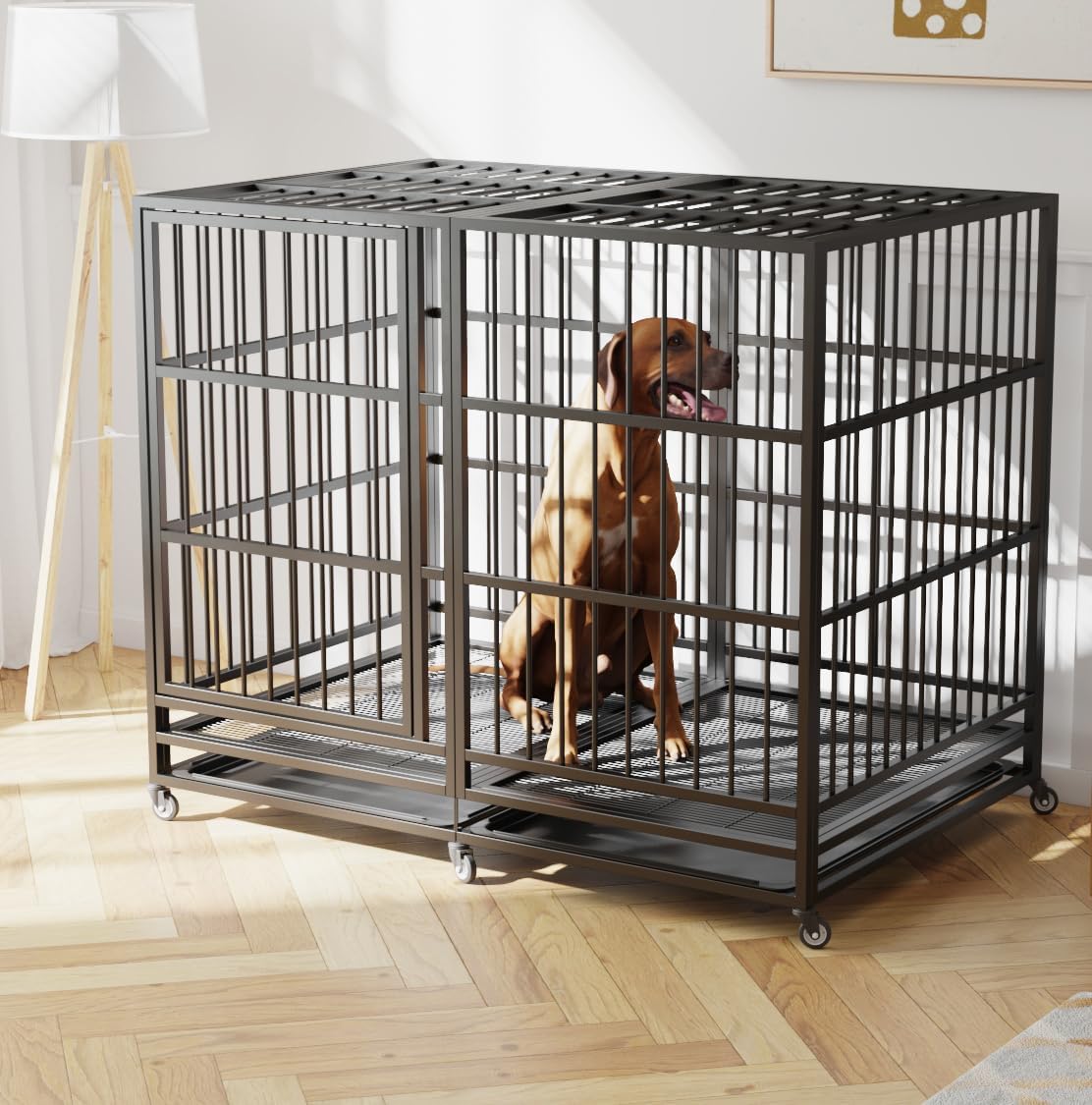 54 inch Heavy Duty Indestructible and Escape-Proof Dog Crate Cage Kennel for Large Dogs, High Anxiety Dog Crate with