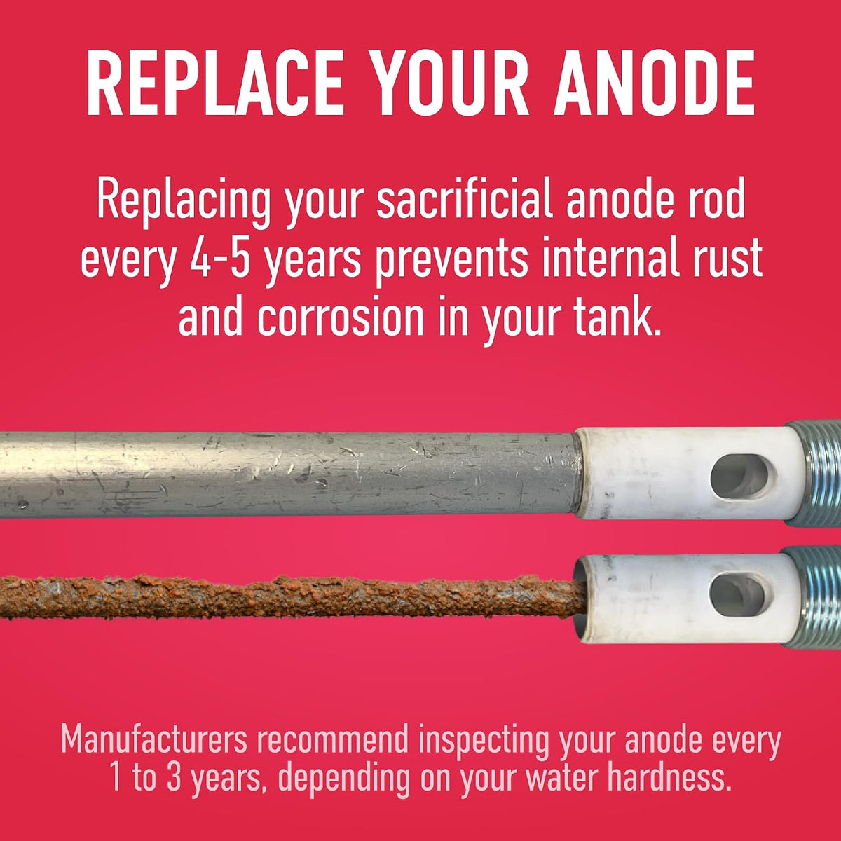 Water Connection, Anode Rod For Bradford White Water Heater, High-Grade AZ31 Magnesium, Thick 3/4" Diameter, Anode With 3” Nipple For How Water Outlet, Extends the Life of Your Tank, 46.5" long.