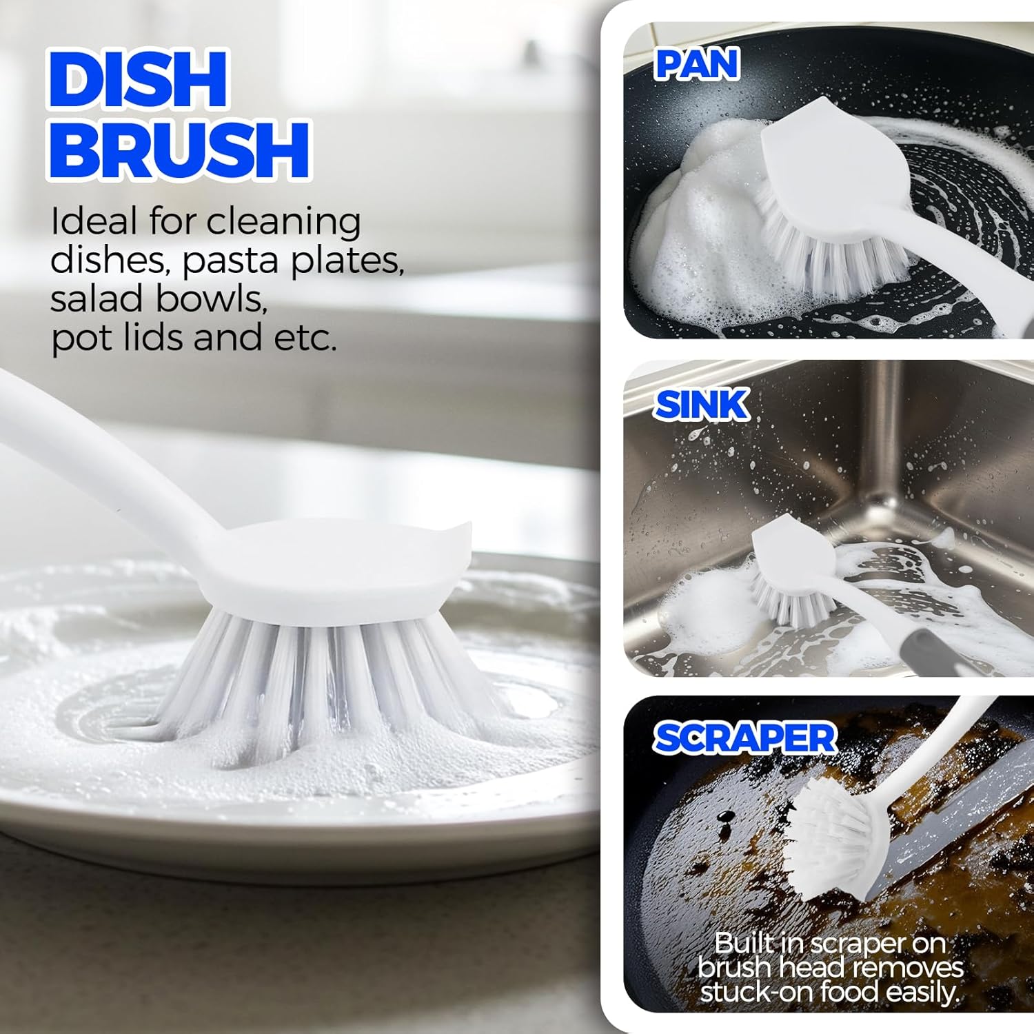 6 Pack Dish Brush Set with Bottle Brush, Dish Scrub Brush, Pan Brush and 3 Straw Brushes, Deep Cleaning Handle Brush