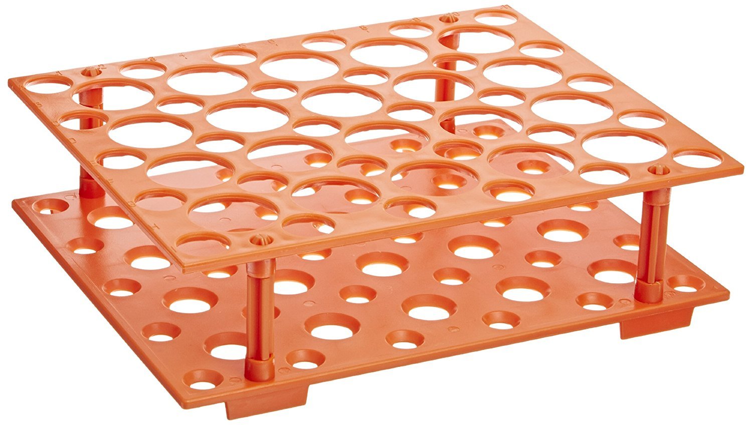 Centrifuge Tube Rack, 15ml (20-Place) and 50ml (30-Place), ABS Material, Color is Orange. Karter Scientific 235G3