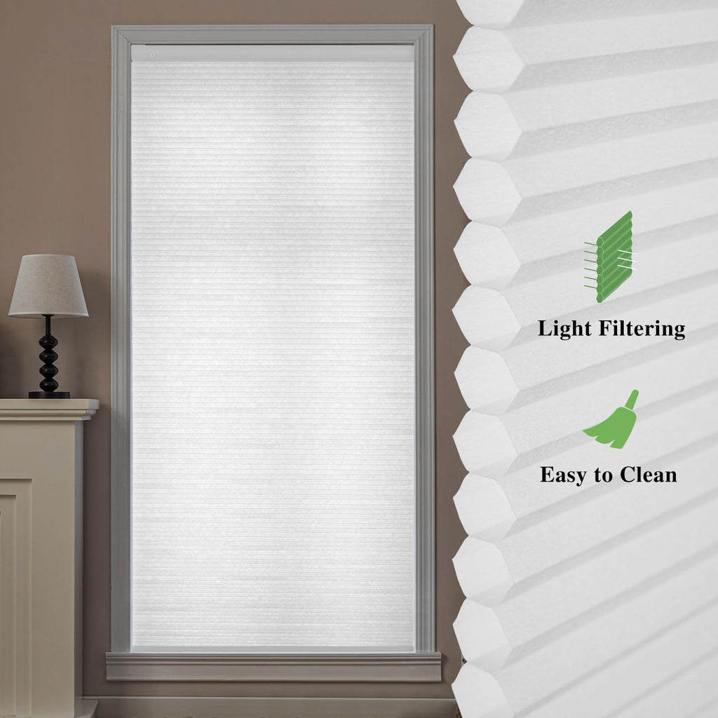 Custom Size No Drill Cellular Shades，Light Filtering，White