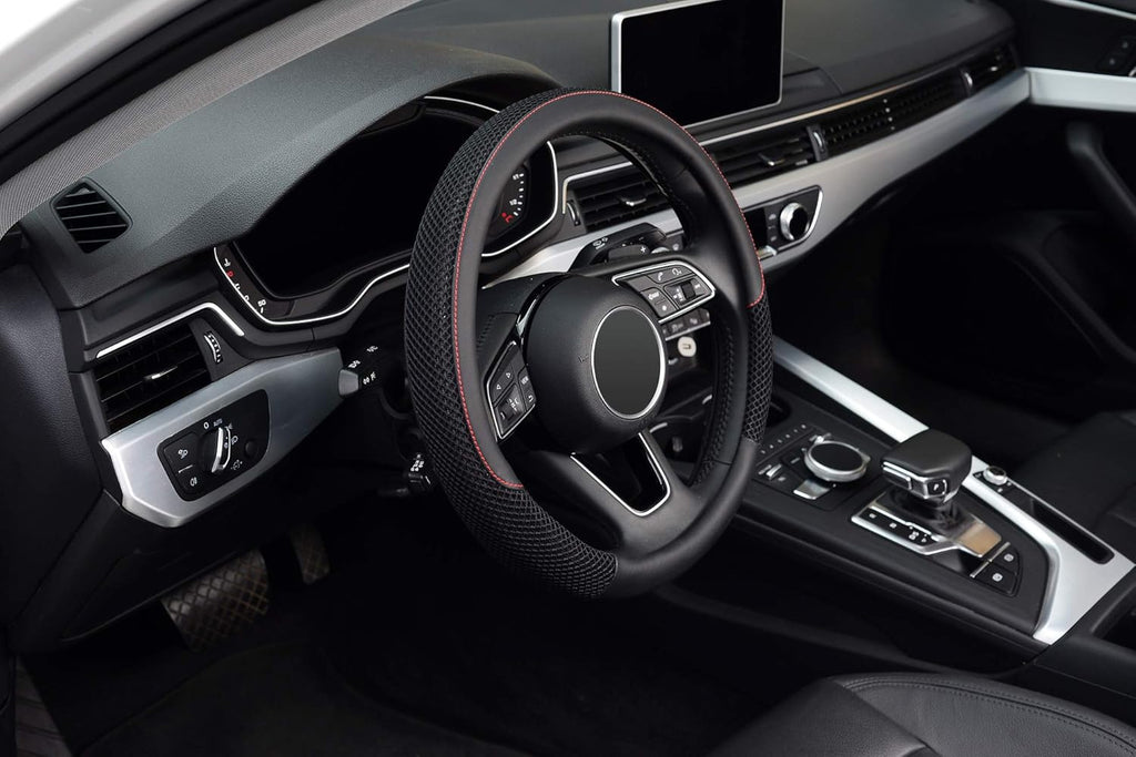 15 inch Steering Wheel Cover, Cooling Ice Silk Mesh with Microfiber Leather, Ultra Breathable, Anti Slip Car Grip