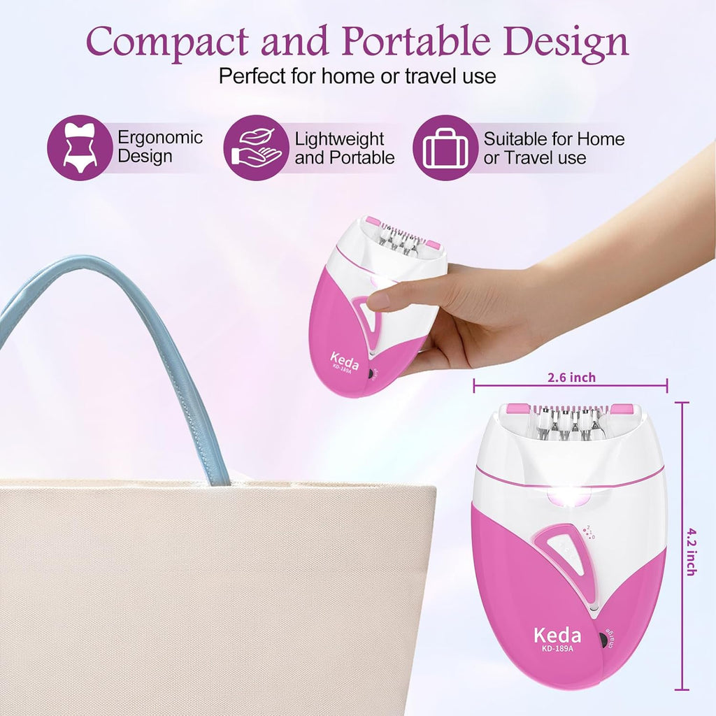 Epilator for Women, Smooth Glide Facial Hair Remover with 2 Speed & LED Light, Rechargeable Cordless Electric