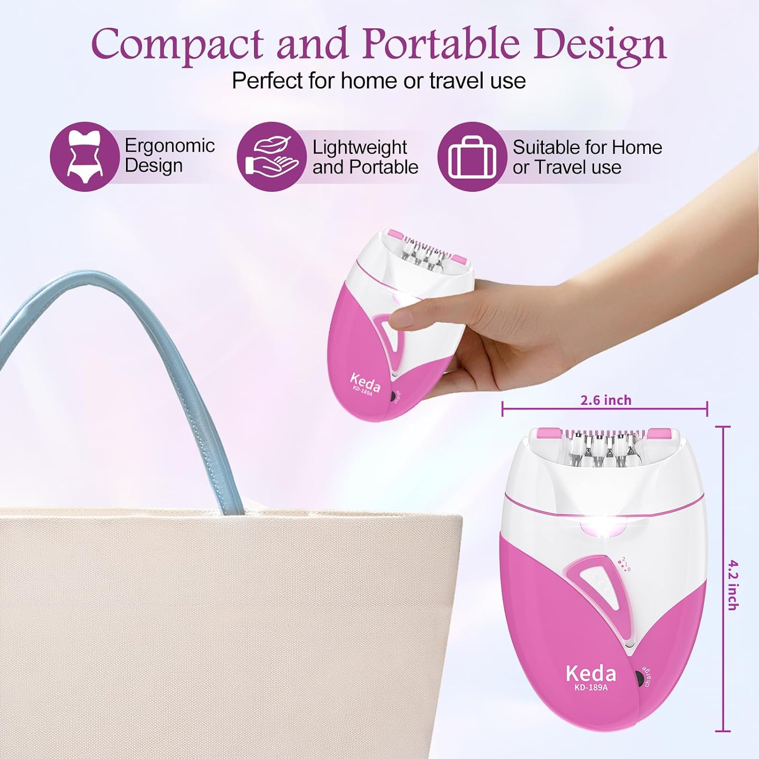 Epilator for Women, Smooth Glide Facial Hair Remover with 2 Speed & LED Light, Rechargeable Cordless Electric