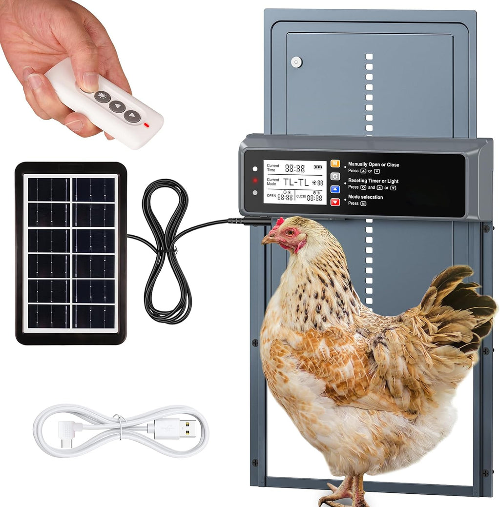 Automatic Chicken Coop Door Solar Powered with Timer & Light Sensor