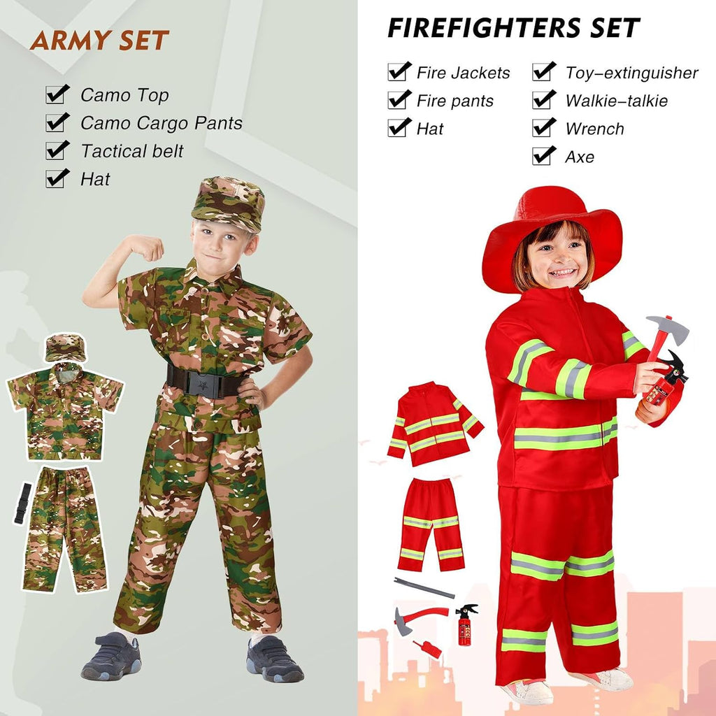 10 Set Dress up Clothes for 3-8 Years Old Washable Construction Policeman Fireman Doctor Chef Gardener Explorer