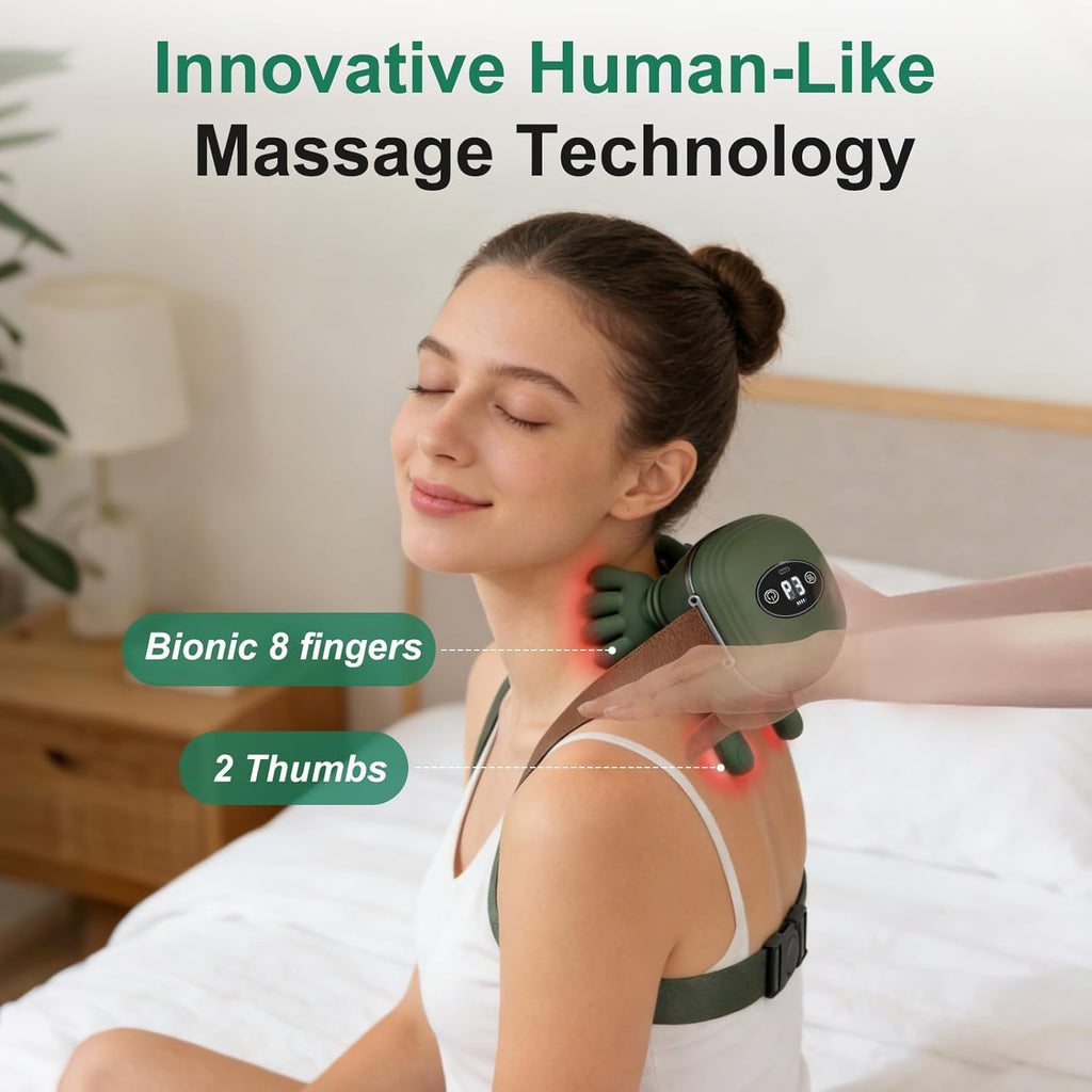 Human-Like Neck Massager with Heat for Pain Relief Deep Tissue, Cordless 4D Kneading Neck and Shoulder Massager Back