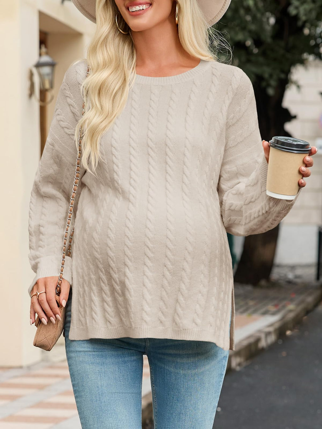 Womens Maternity Sweater Tops Apricot
