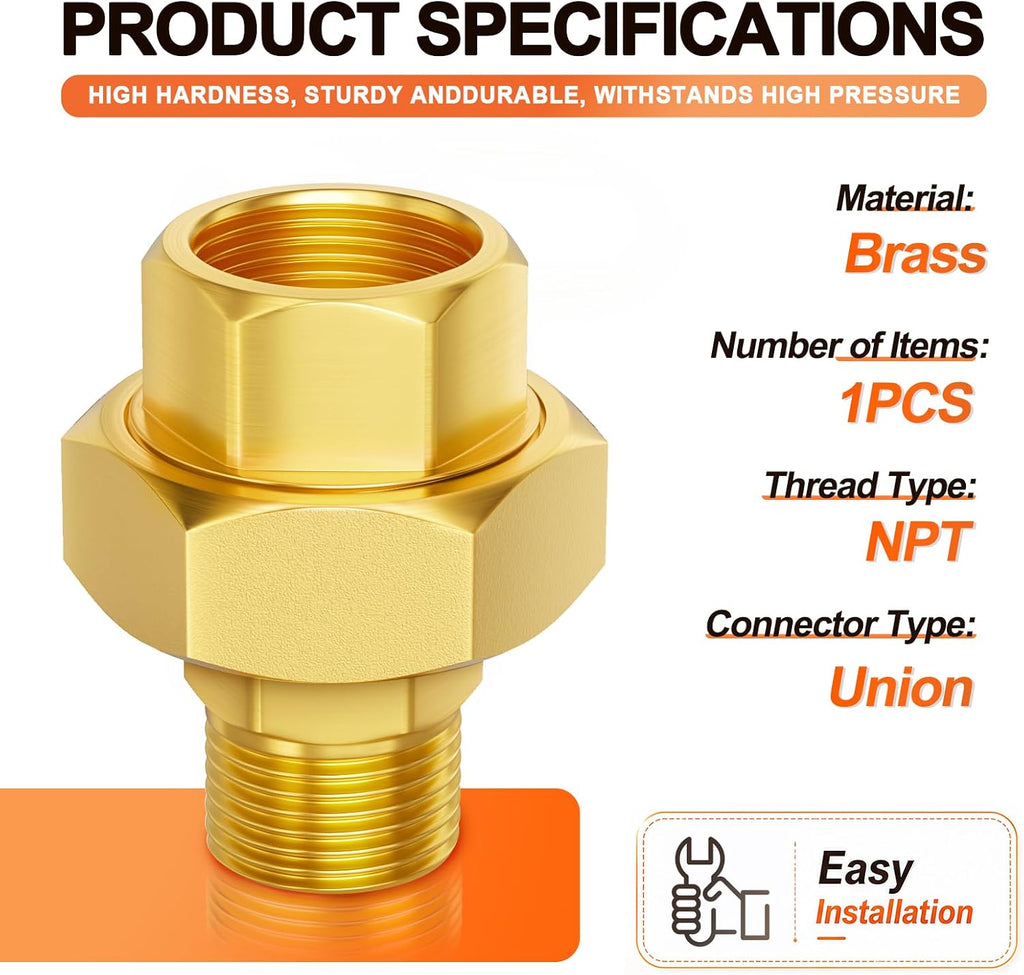 GASHER 3/8" NPT (F x M) Brass Union Pipe Fitting