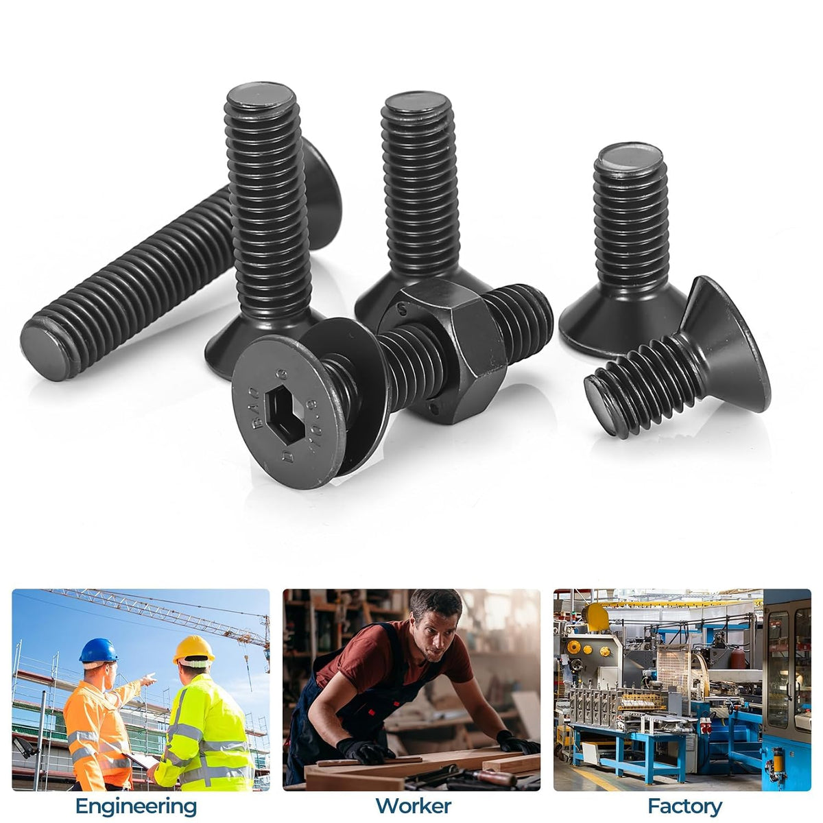 155 PCS M8 Countersunk Screws Kit, M8 Flat Head Machine Screws Assortment