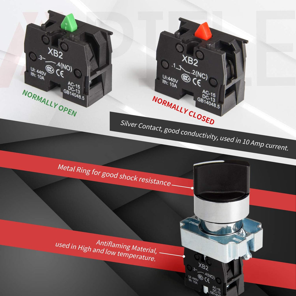 APIELE (Pack of 2) 22mm 2 Position Selector Switch Maintained 1NO XB2-10X/21 (2 Position Maintained)