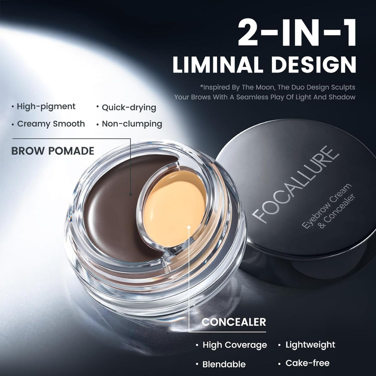 2-in-1 Eyebrow Pomade & Concealer - Shaping & Brightening, Ash