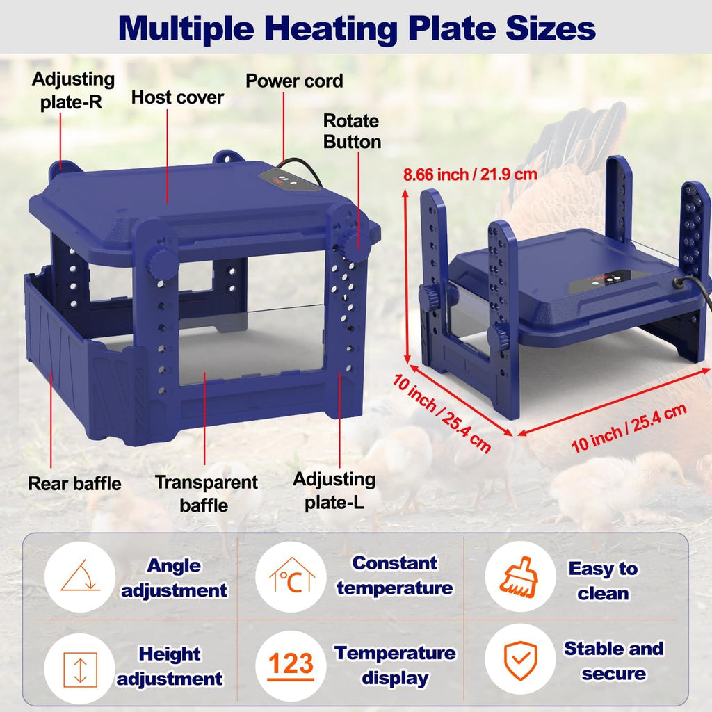 Chick Brooder Heating Plate with Adjustable Temperature, 10"x10" Chicken Brooder Heater for Baby Chicks, Ducklings