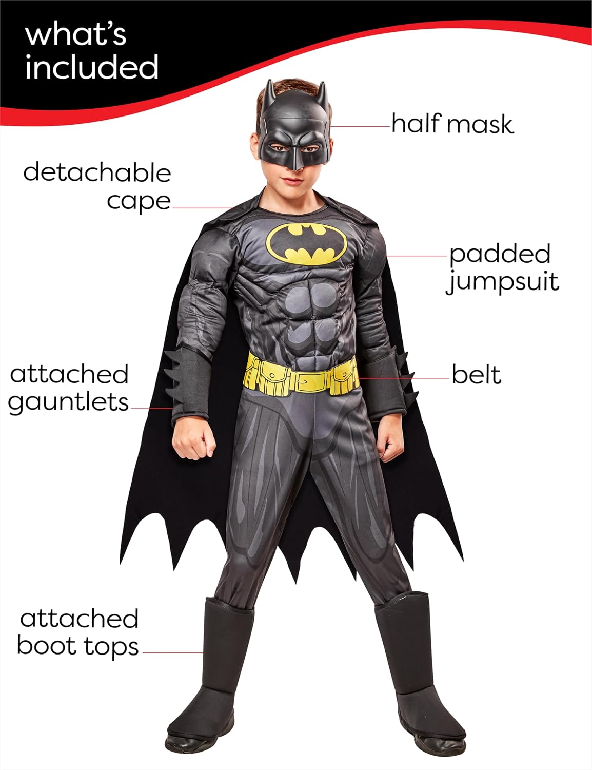 at Party City DC Comics Superheroes: Batman Costume | Officially Licensed, Kids Deluxe Costume, Padded Jumpsuit With