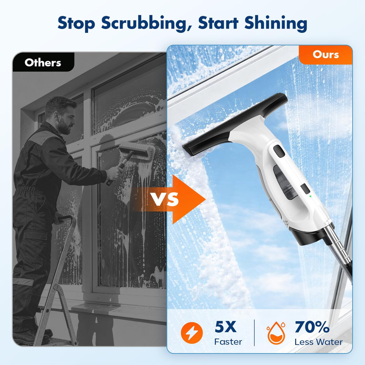 Window Vacuum Squeegee,2200mAh, Cordless Extendable Pole