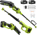 Electric Pole Saw, 6-Inch Cordless Mini Chainsaw with Extension Pole, Extendable to 16 ft, 2x4.0Ah Batteries